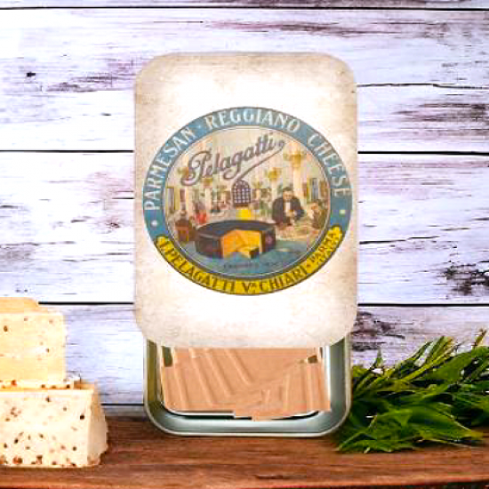 Parmesan Reggiano - The Gilded Home Vintage-Inspired Slider Tin with Cheese Flags